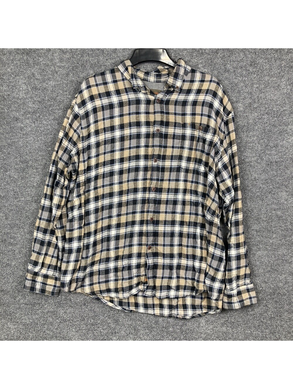 Northwest Territory Mens XL Tan Black Plaid Flannel Button L/S Pocket Shirt